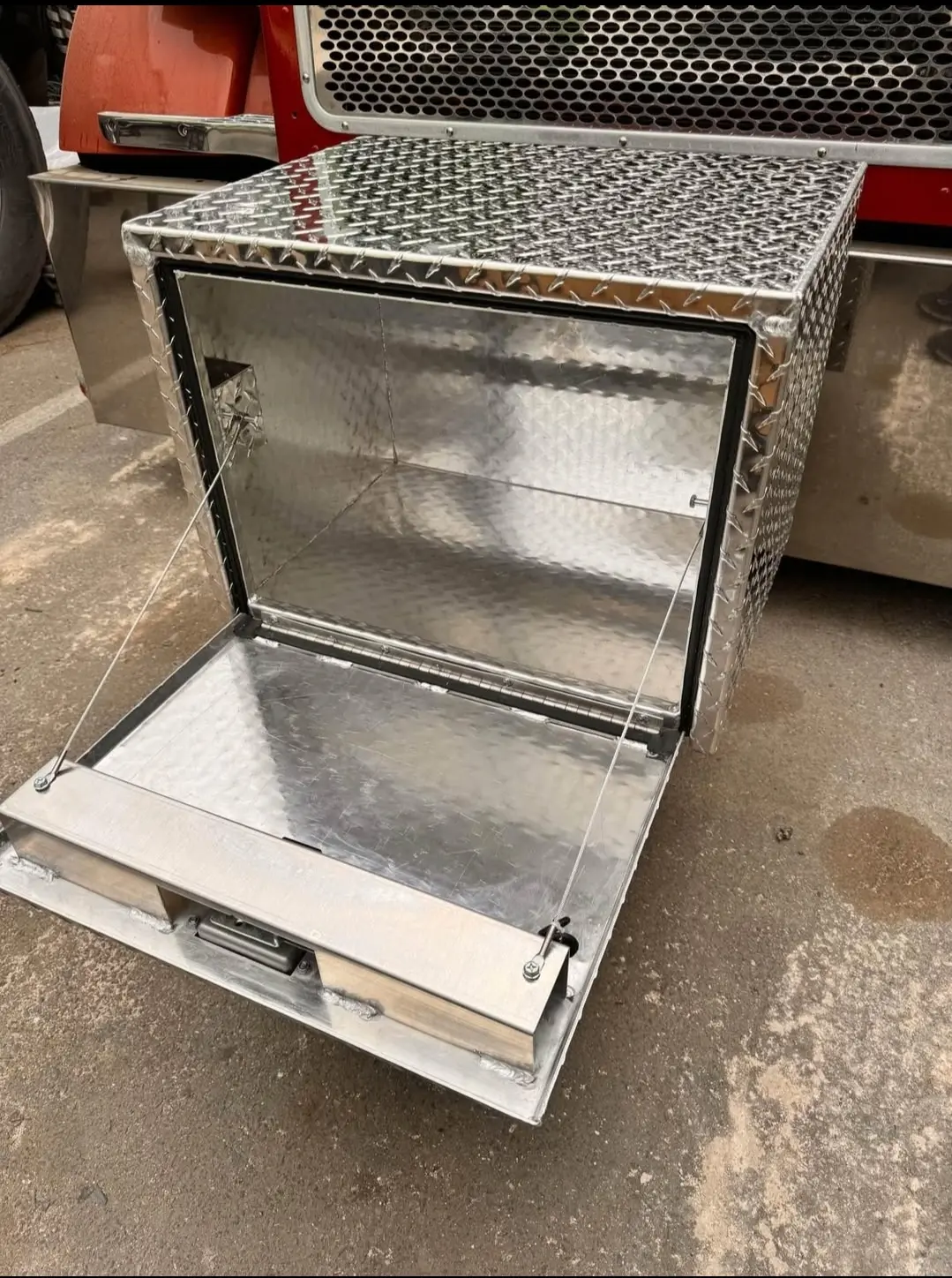 Diamond plate truck or trailer storage box